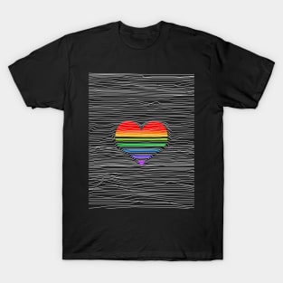 Rainbow Heart and White Stripes T-Shirt